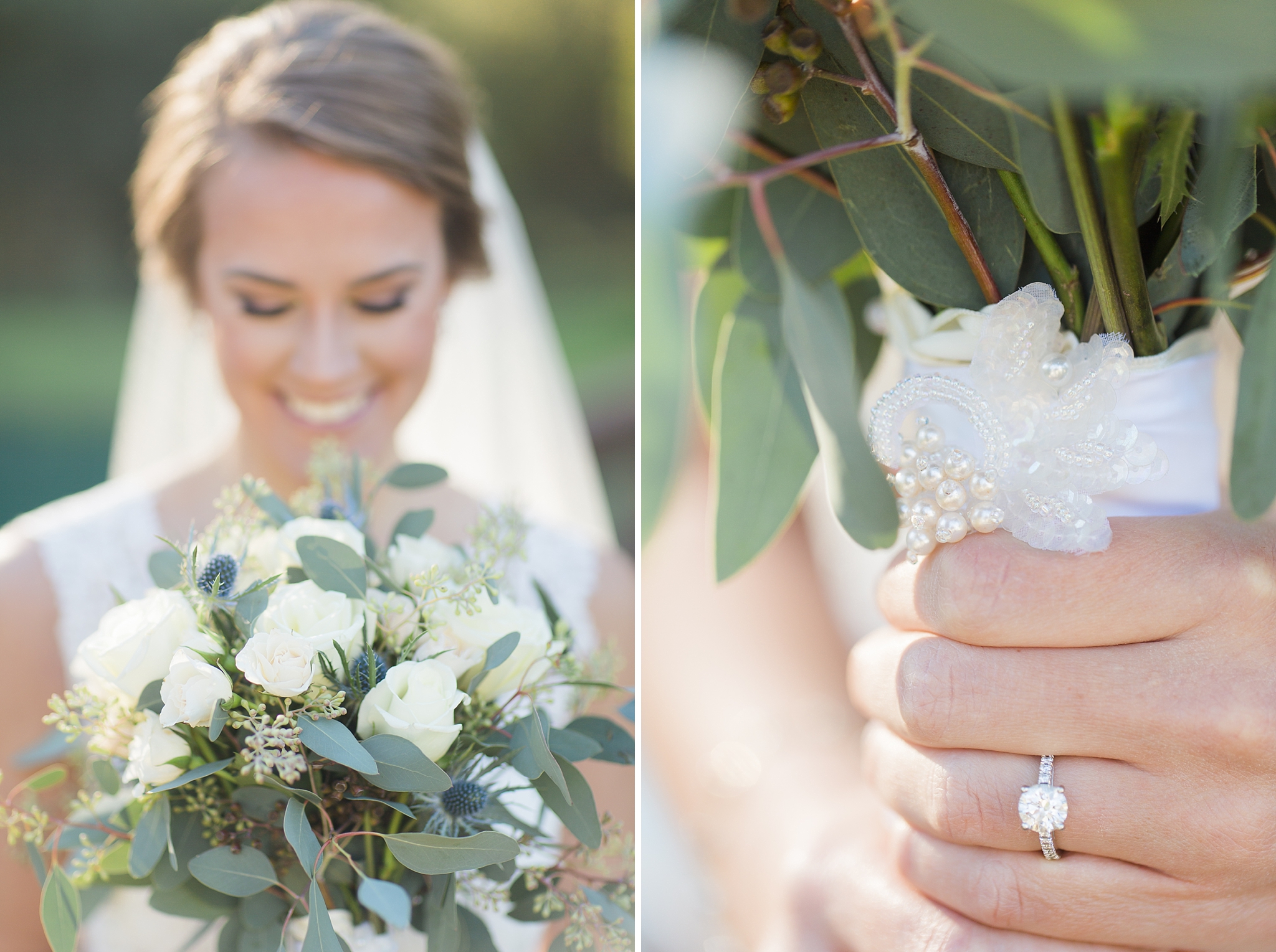 bride with bouquet and engagement ring