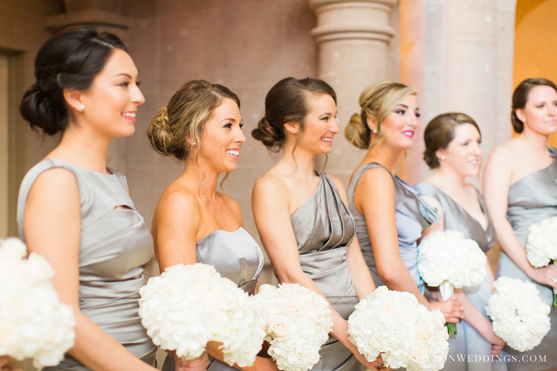 bridesmaids smiling crying during ceremony