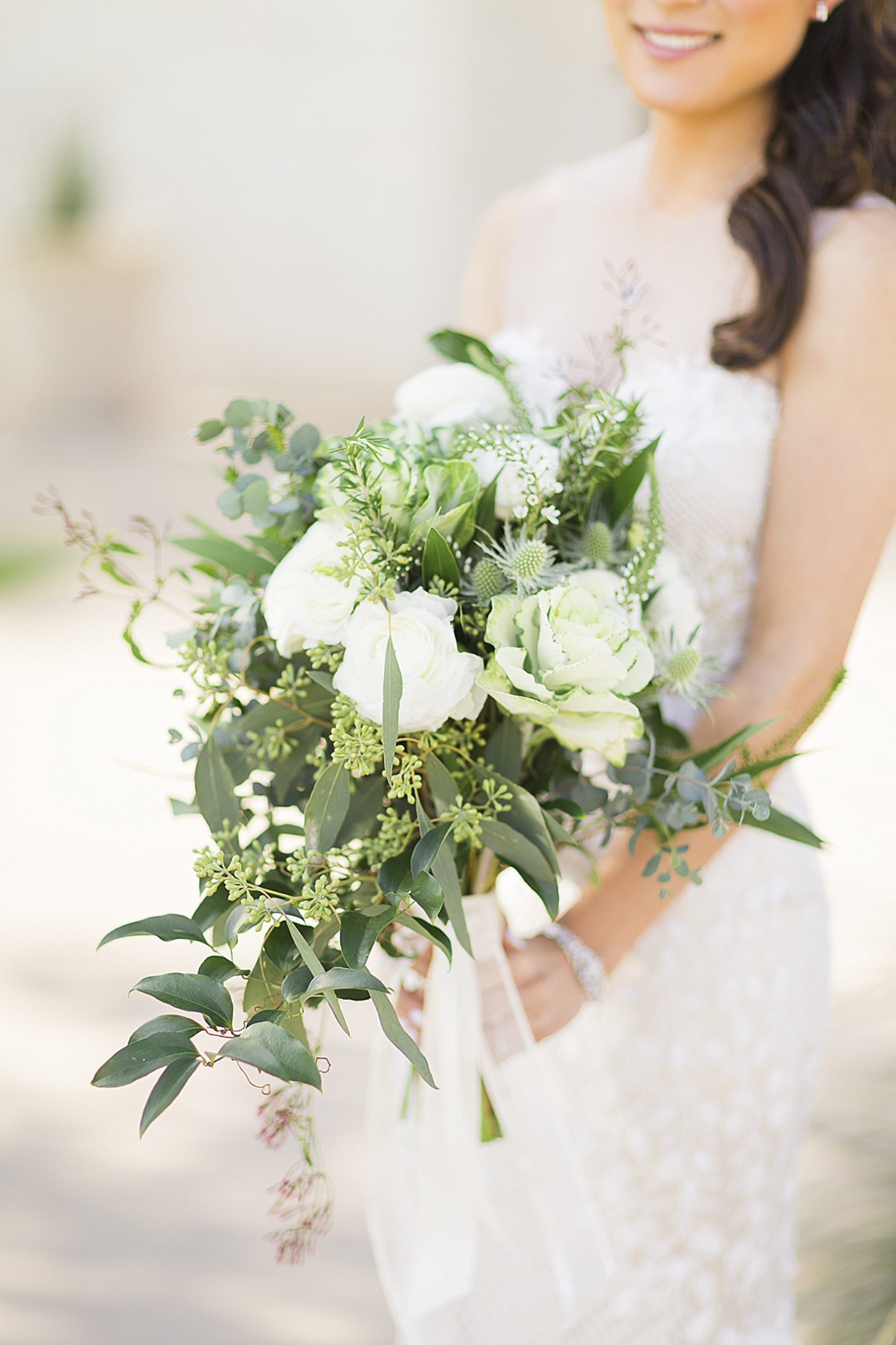 gorgeous white and green bouquet with kale