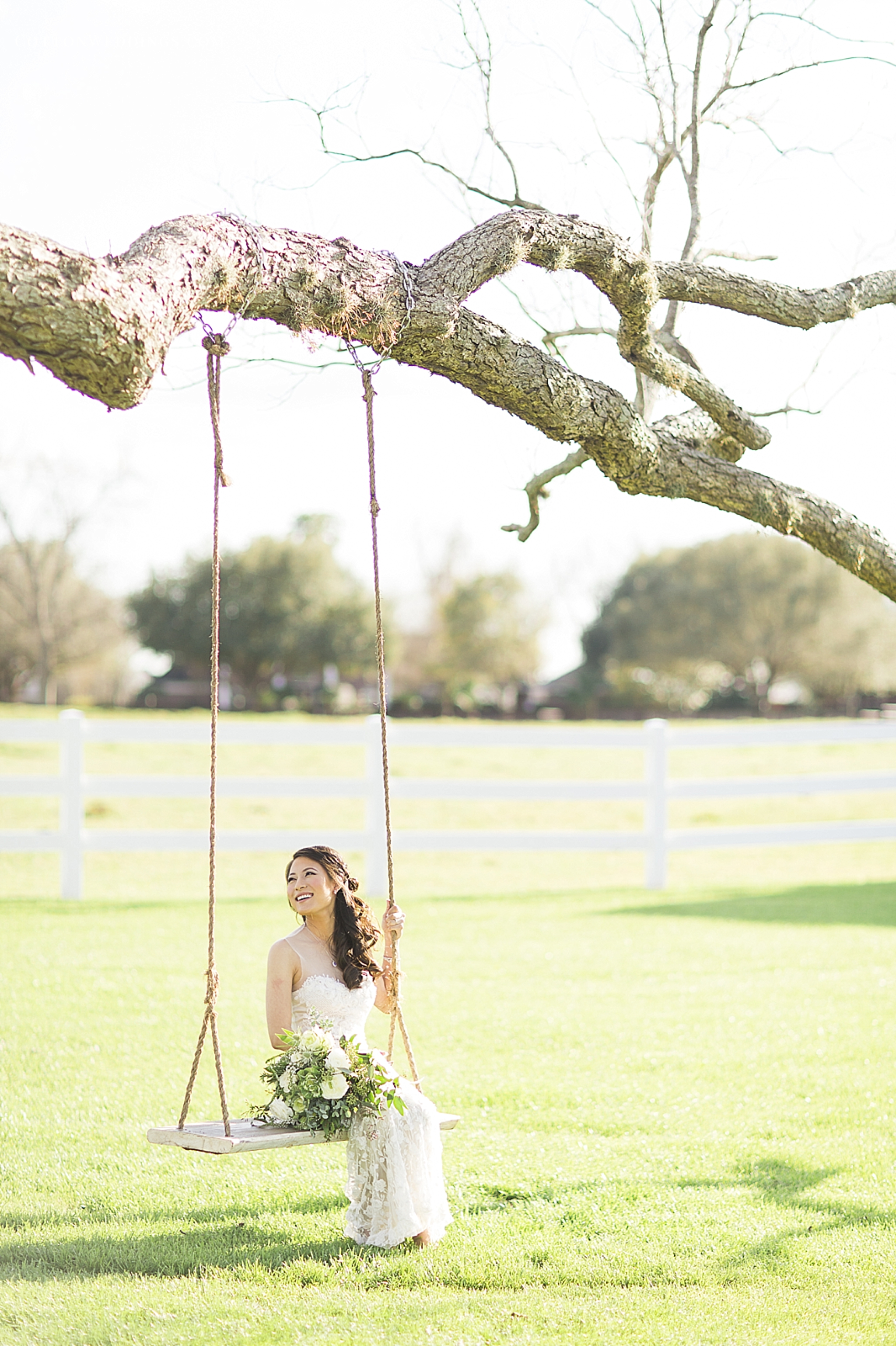bride swinging on swing