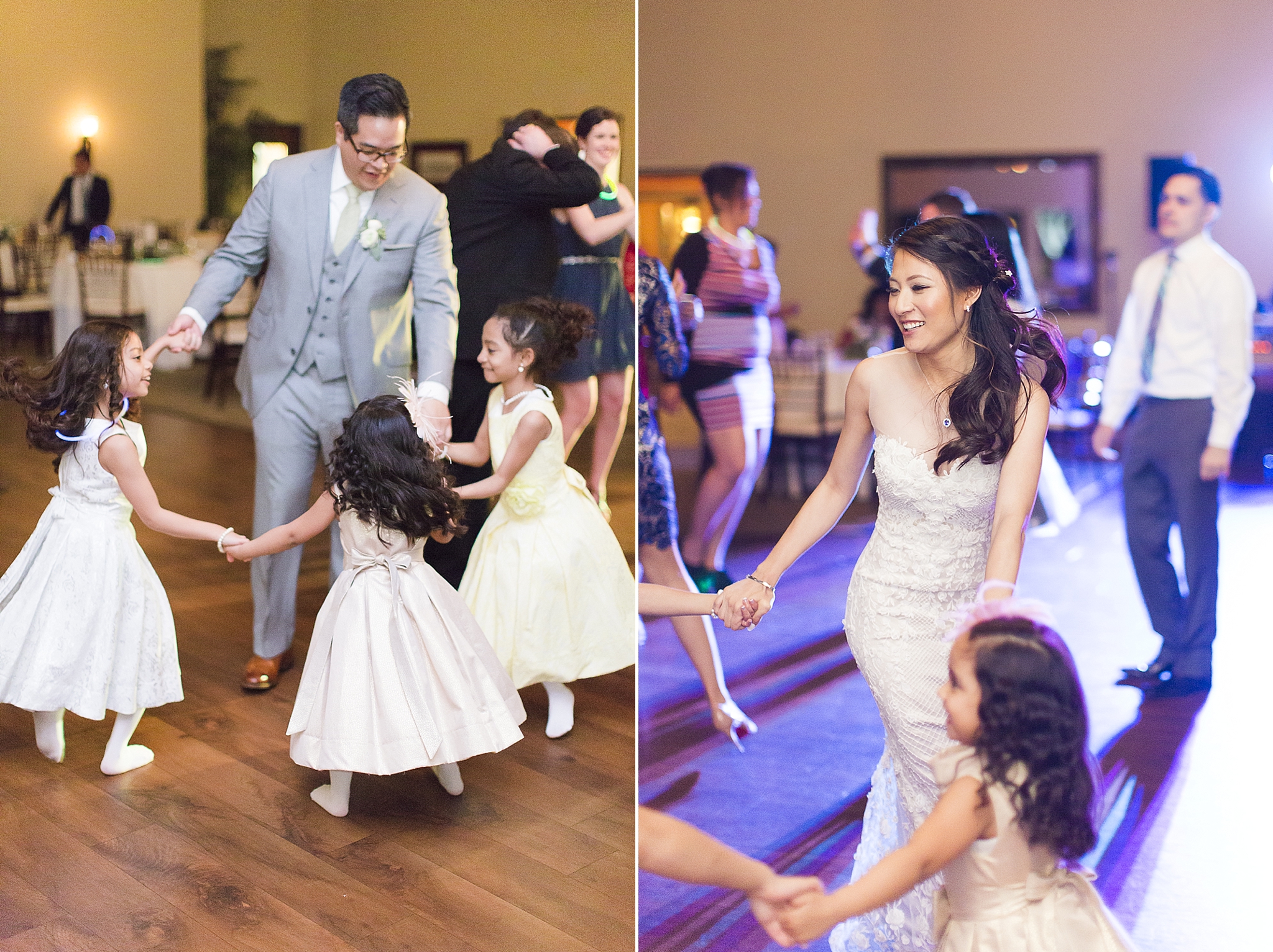 bride and groom dancing with kids