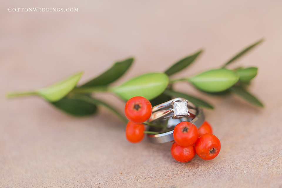 wedding rings and berries