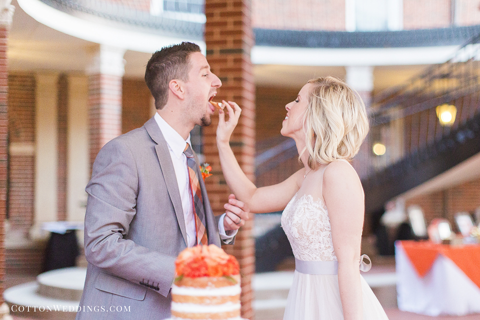 bride groom eating cake
