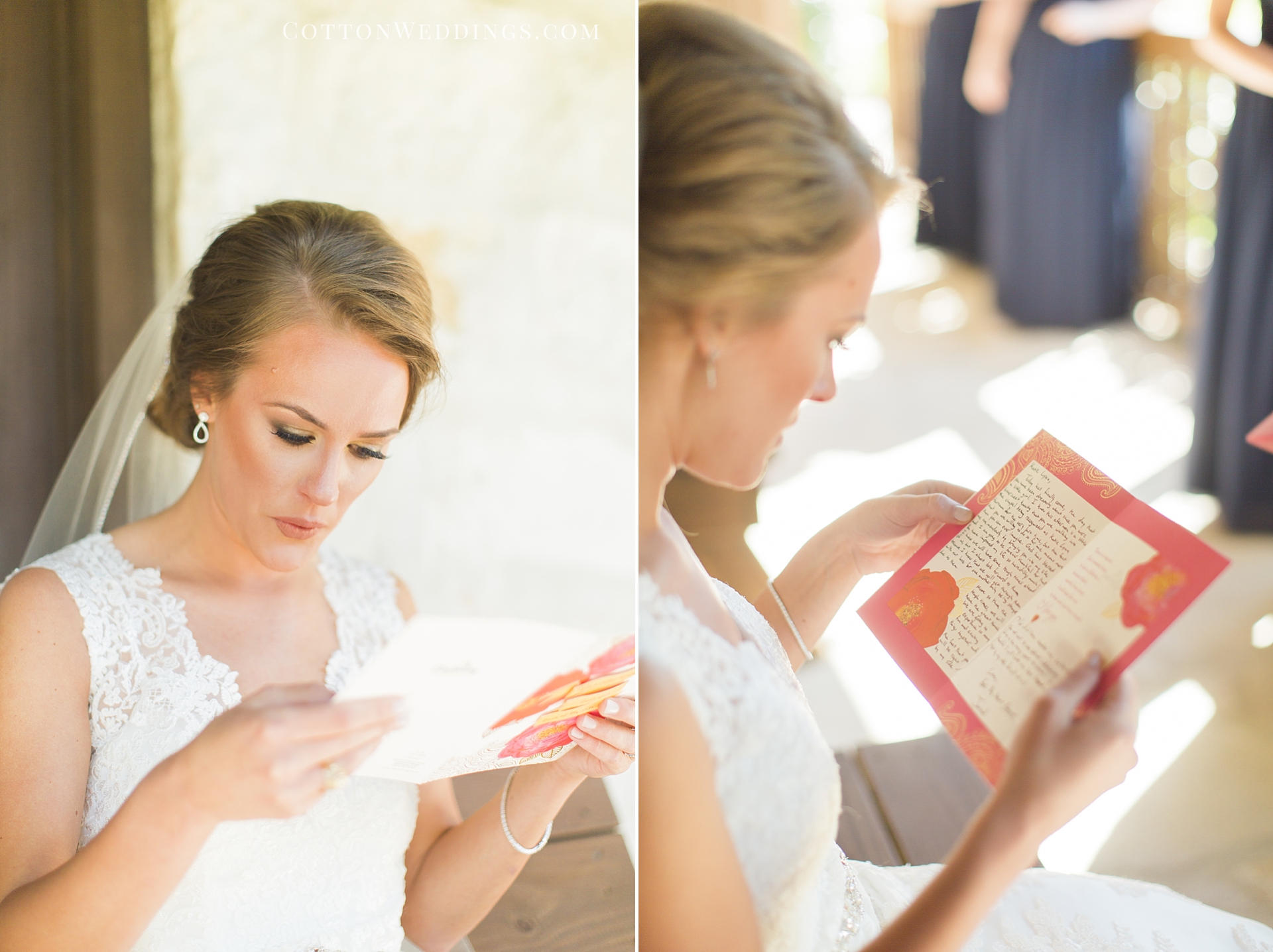 bride reading letter emotional