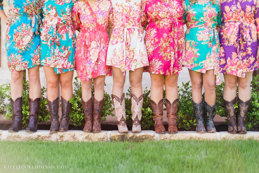 bridesmaids in boots and robes