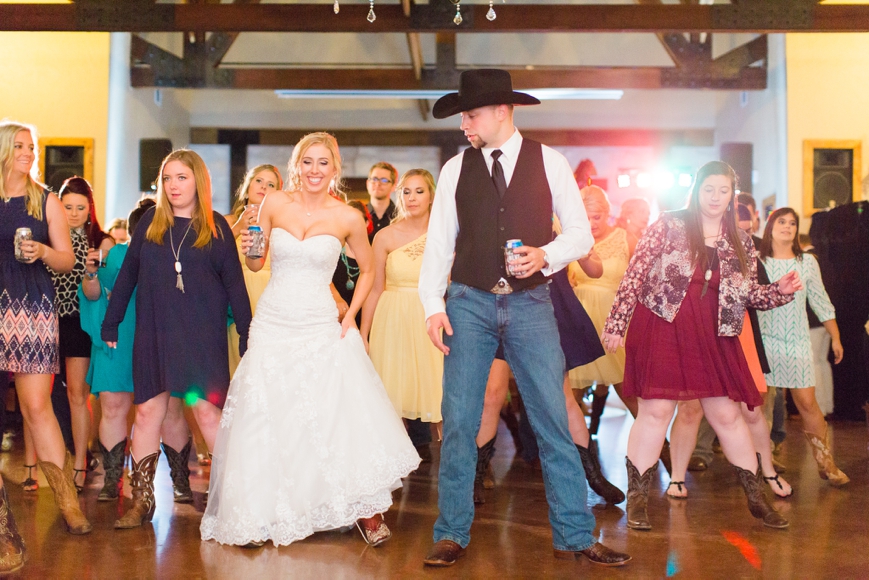 bride and groom line dancing