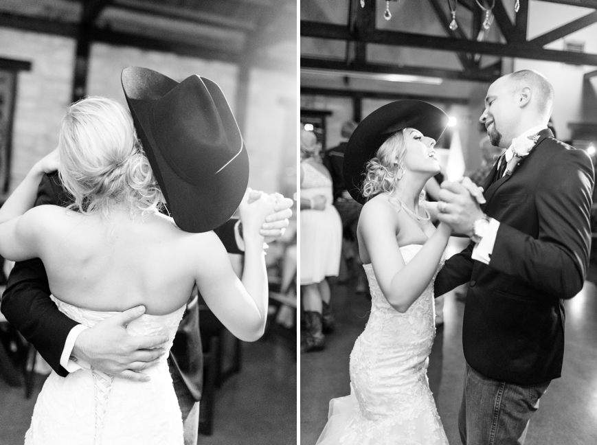 bride and groom's last dance black and white photo