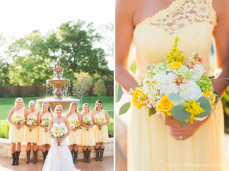 bridal party with yellow dresses and boots
