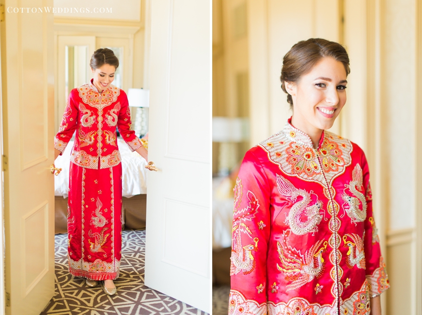 bride stepping out in traditional asian wedding dress