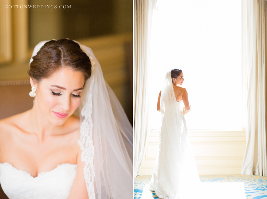 bridal portrait in front of bright window