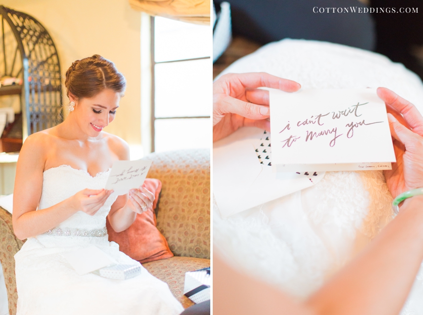 bride and groom exchanging letters