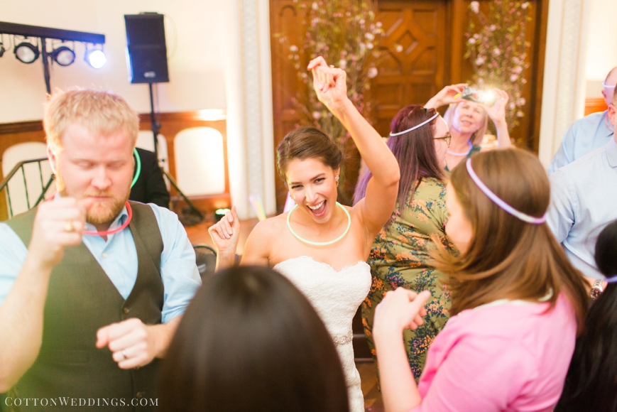 bride dancing with friends