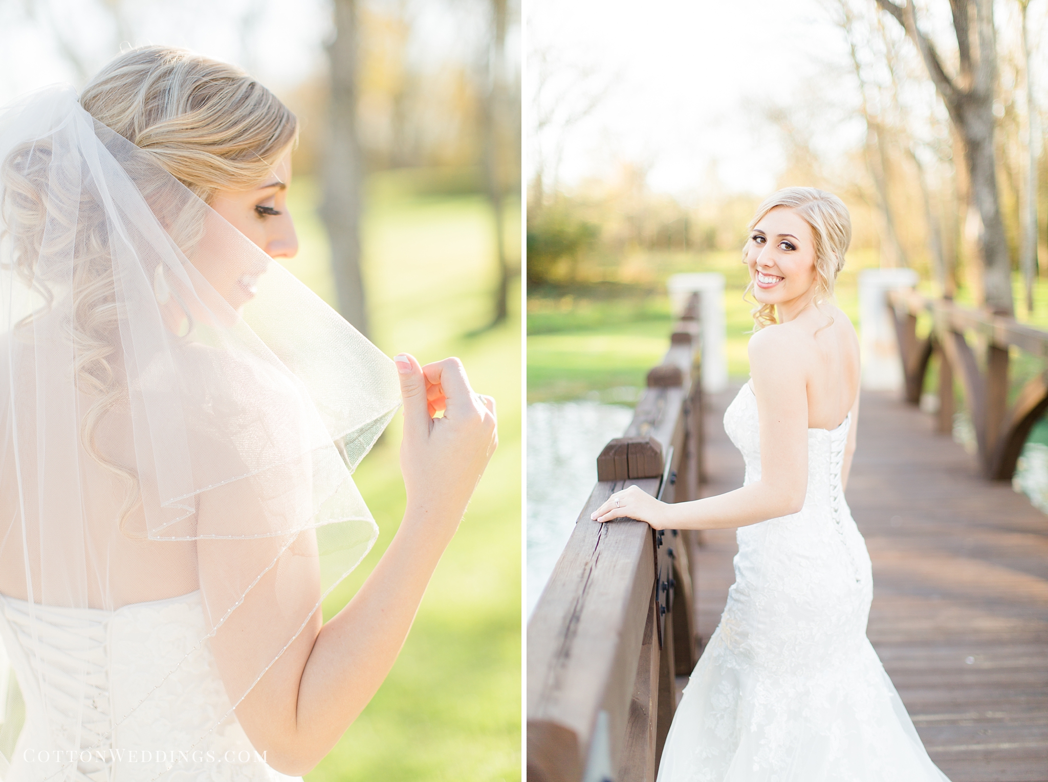 smiling bride on bridge