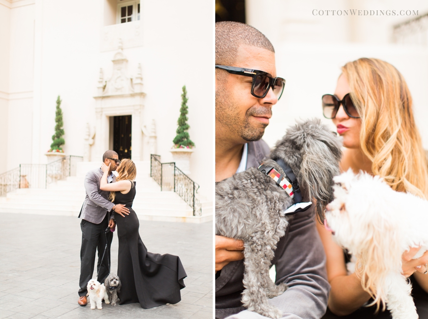 adorable couple with dogs kissing chateau cocomar