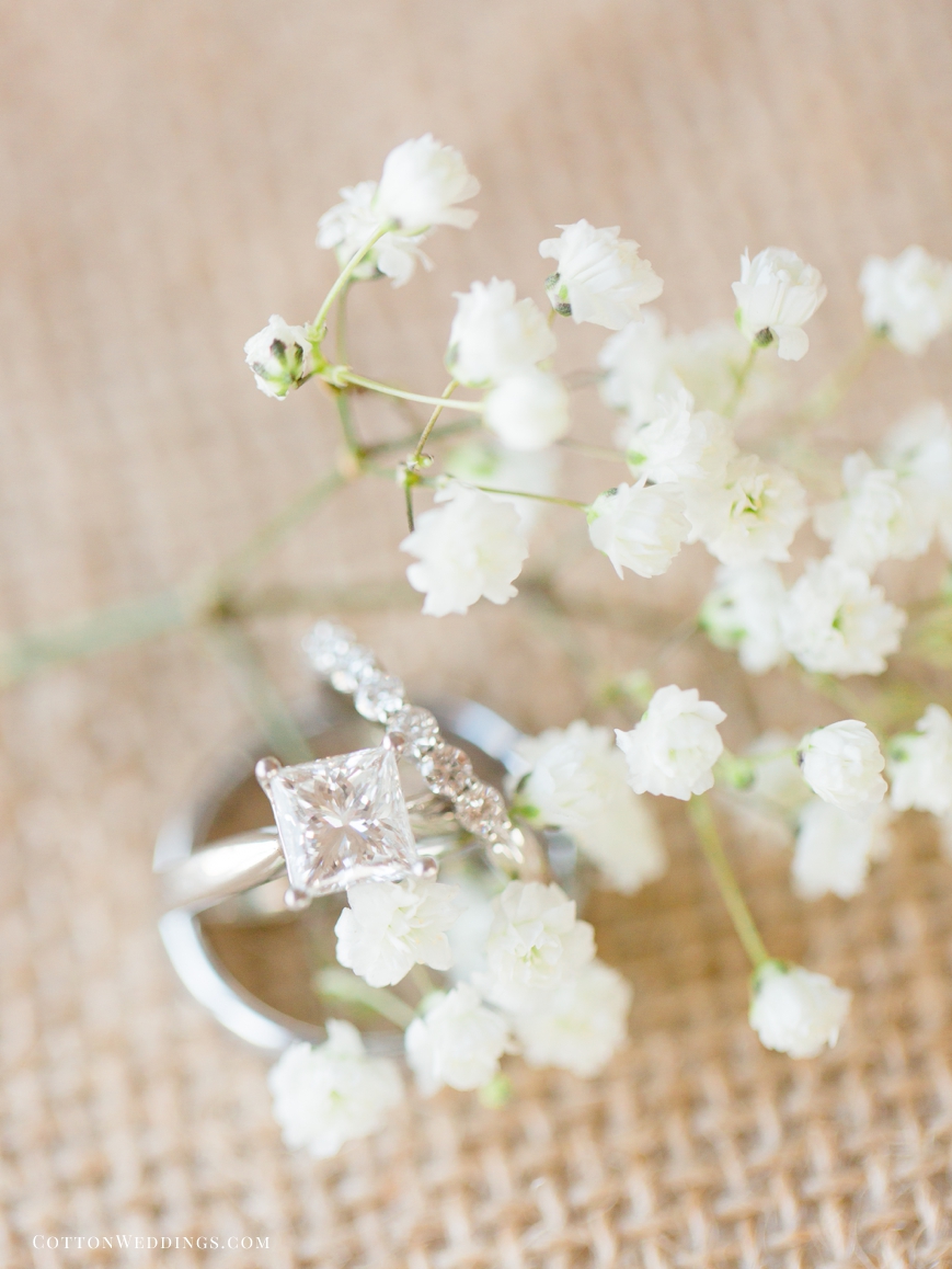 wedding engagement ring detail with baby's breath
