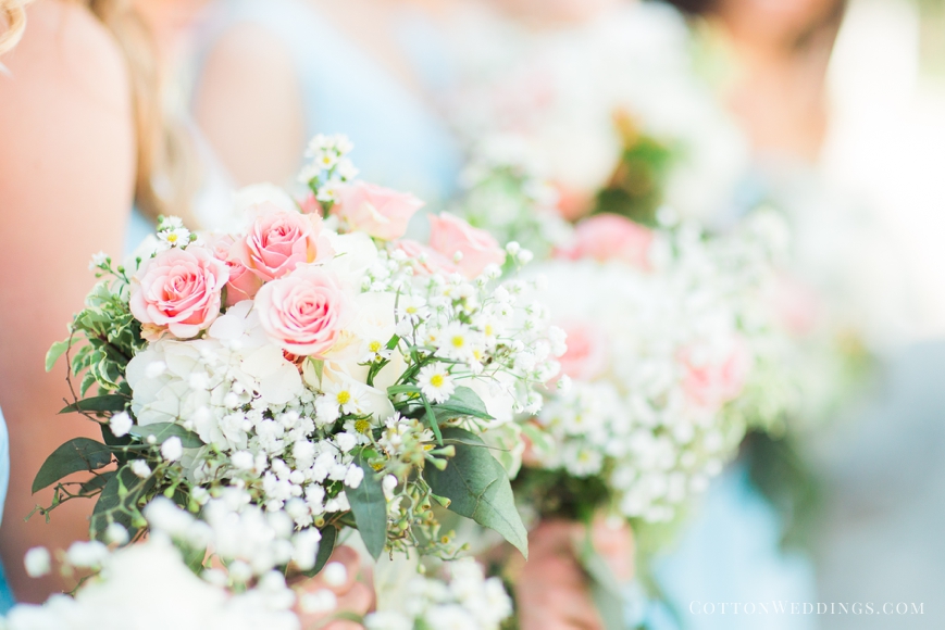 detail of bridesmaid's bouquets light pink white green