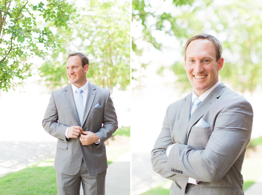 groom in grey suit natural light portrait