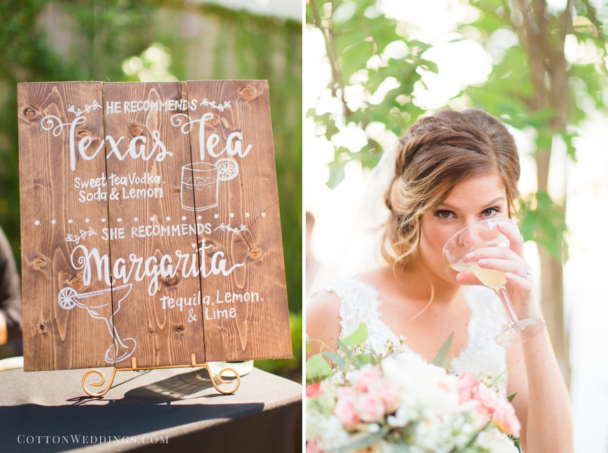 margarita sign, bride sipping margarita