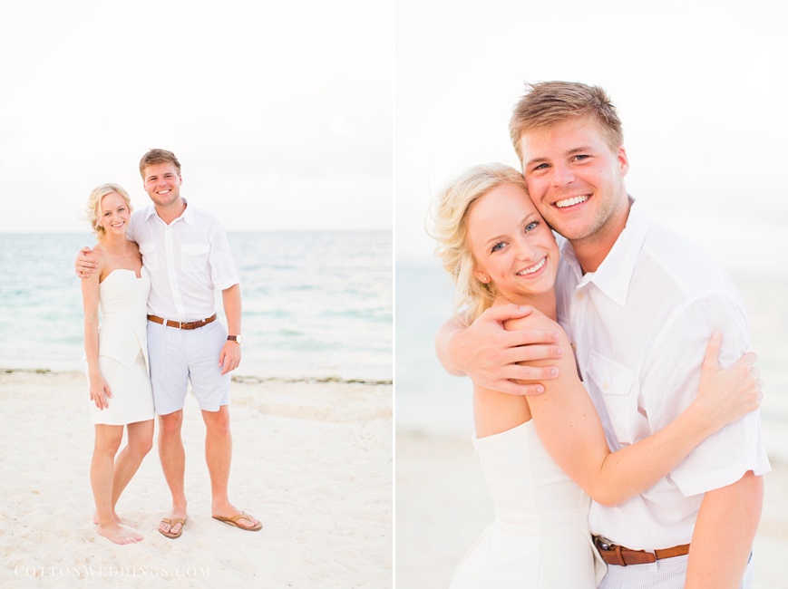 beautiful bride and groom on beach for rehearsal