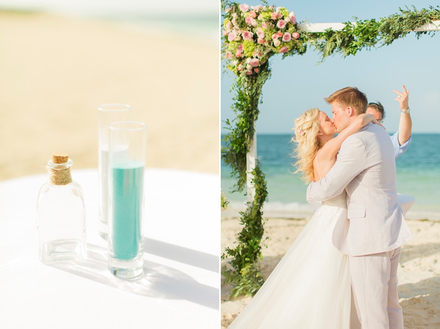 first kiss during destination beach wedding