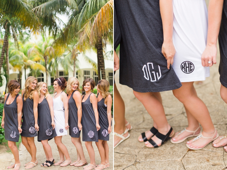 monogrammed bridesmaids getting ready dresses