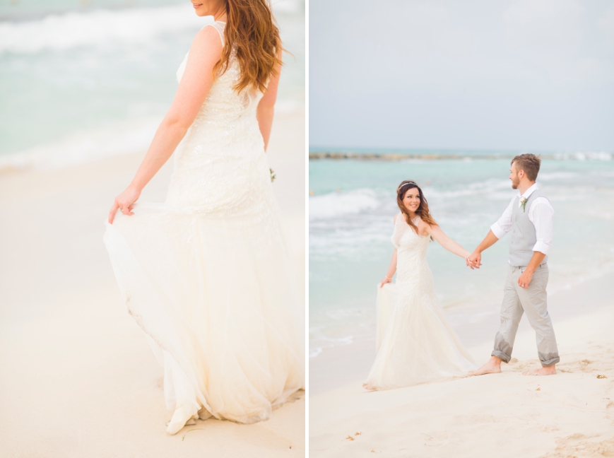 soft portraits of bride and groom on beach