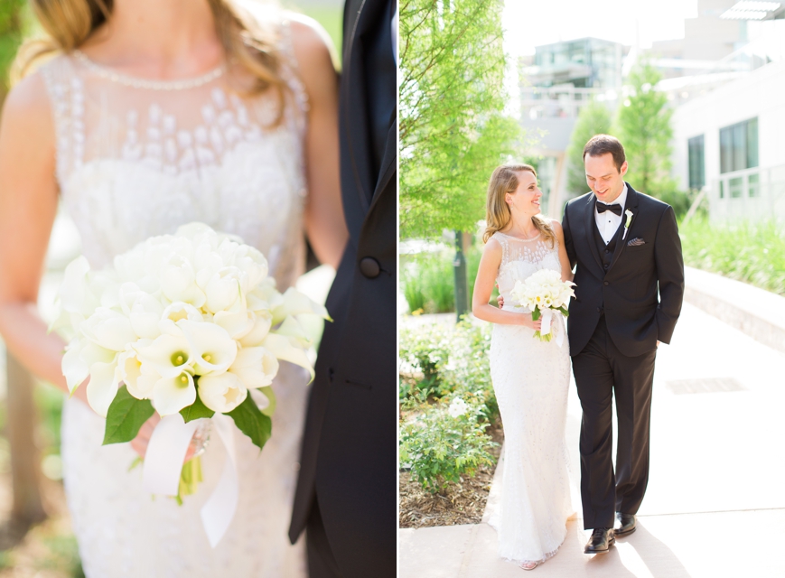 classic bride and groom with calla lily bouquet