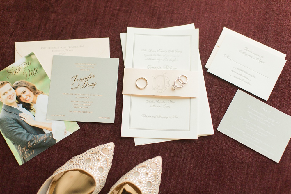 classic wedding invitation with blush and gold