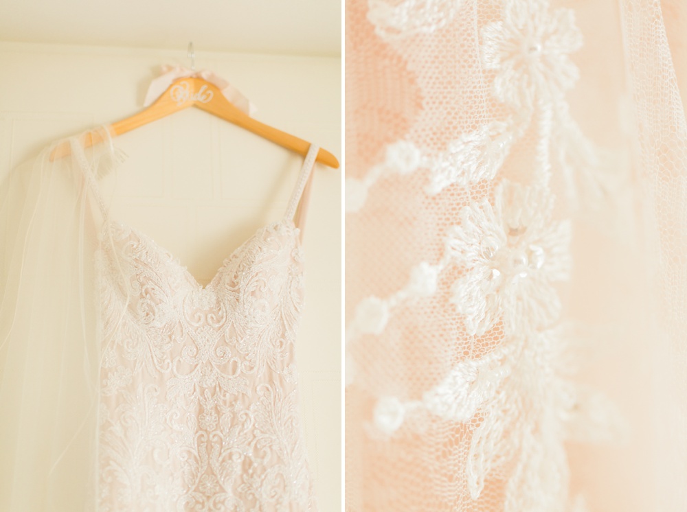 blush wedding dress details