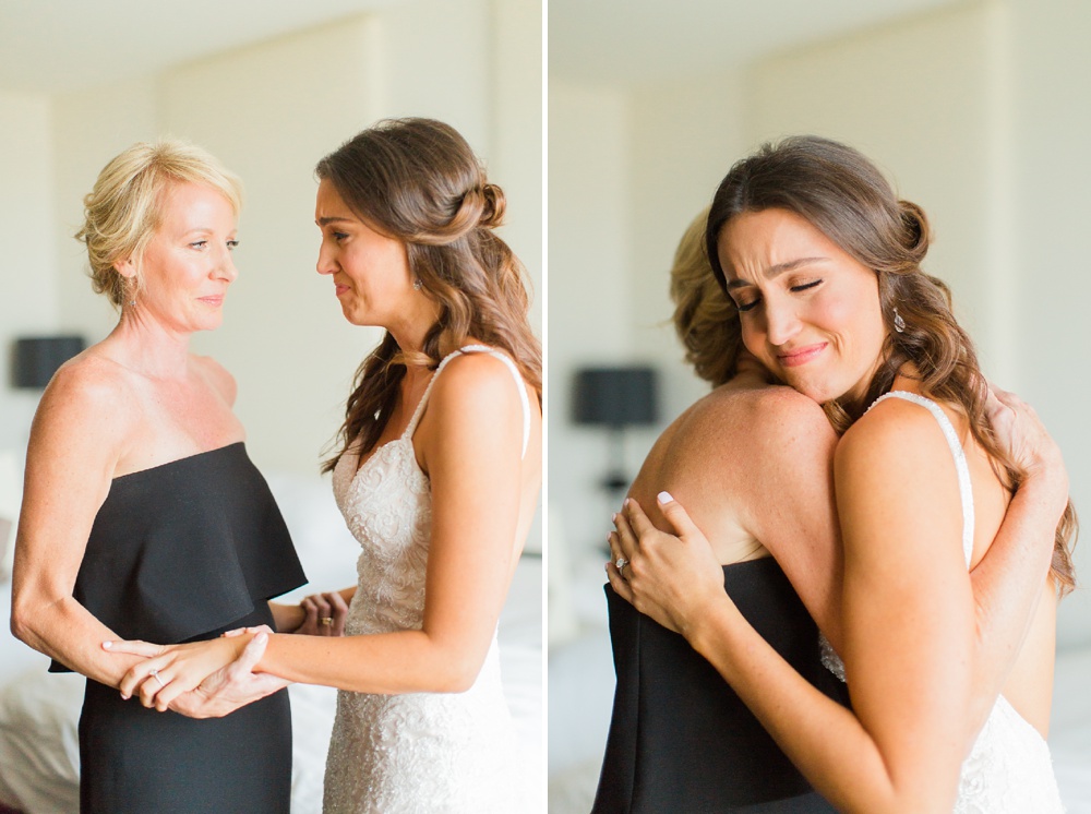 emotional bride hugging mom