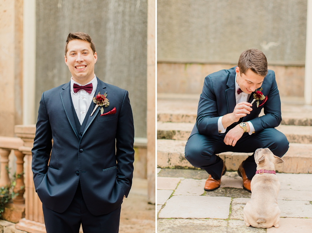 groom and frenchie bull dog puppy