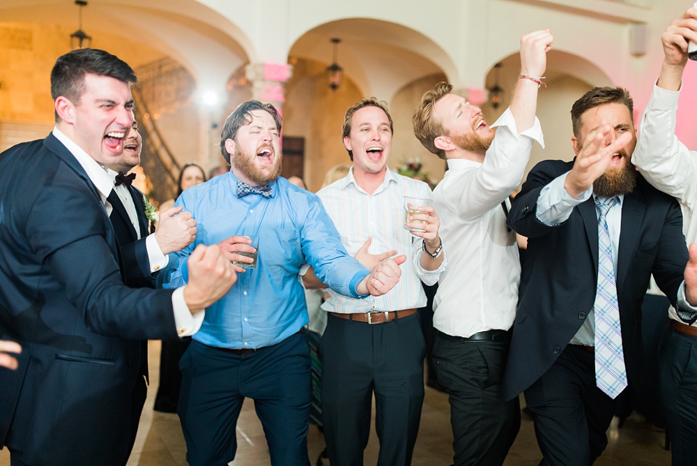 groom party dancing at wedding reception