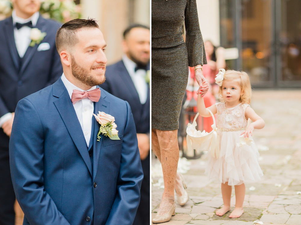 groom and flower girl at ceremony