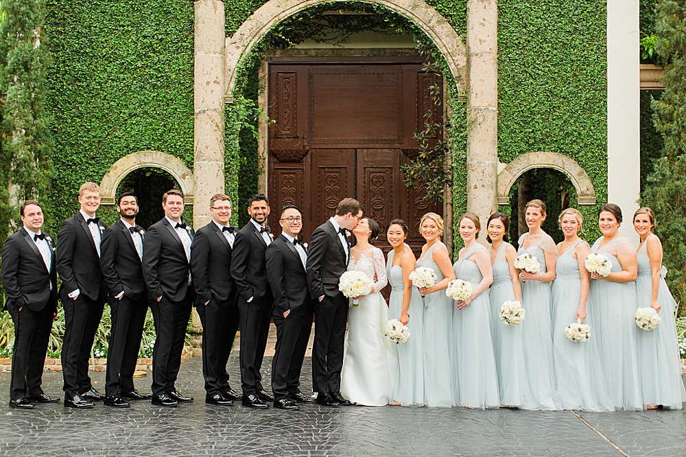 bridal party at the bell tower