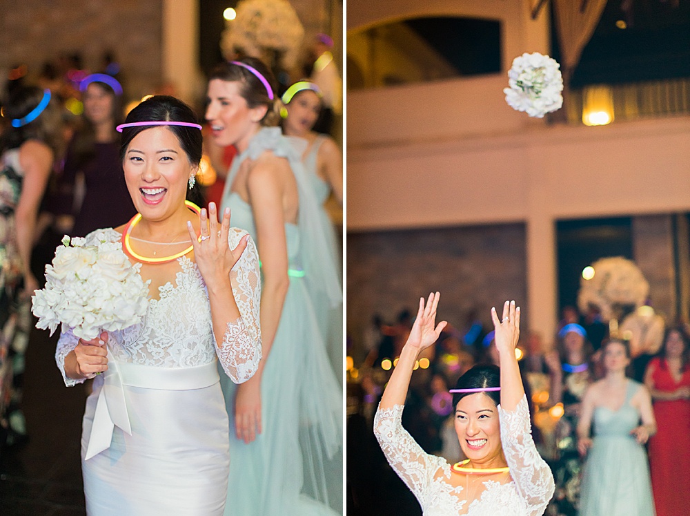 bride and bouquet toss