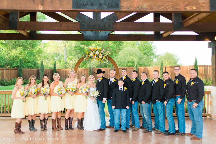bridal party photo yellow dresses jeans