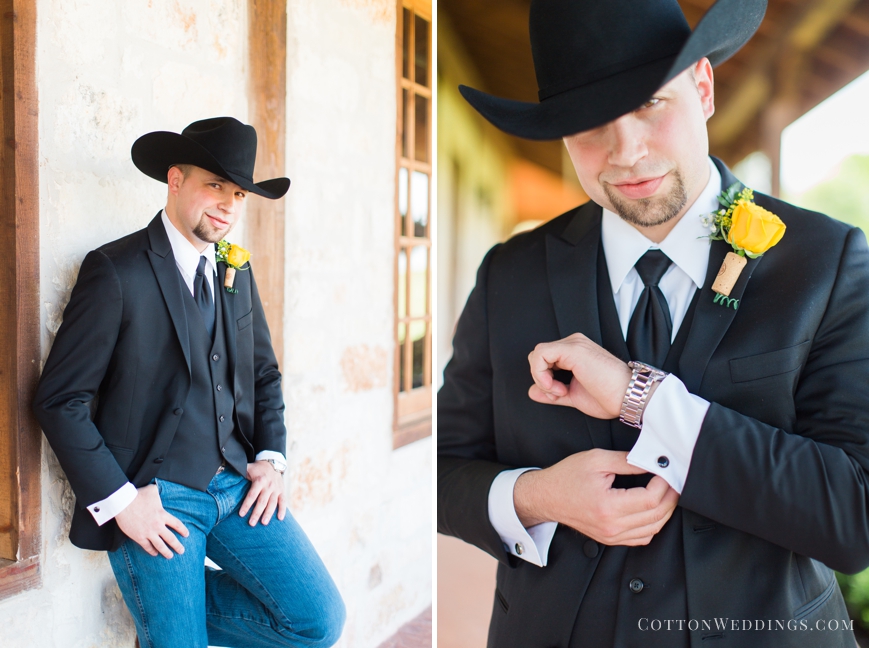 cute country groom with cowboy hat