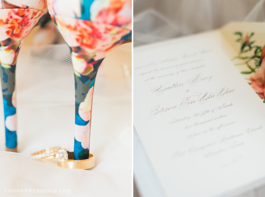 wedding invitation floral heels with wedding rings