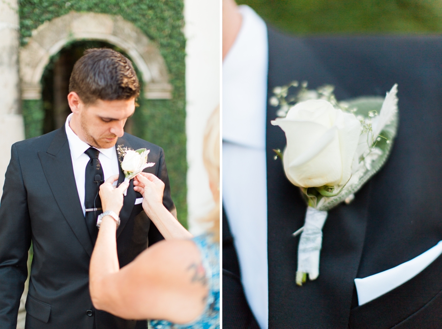 simple white rose baby's breath boutonniere 
