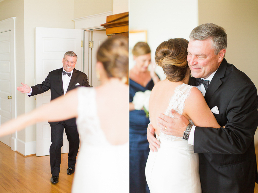 happy dad hugging bride