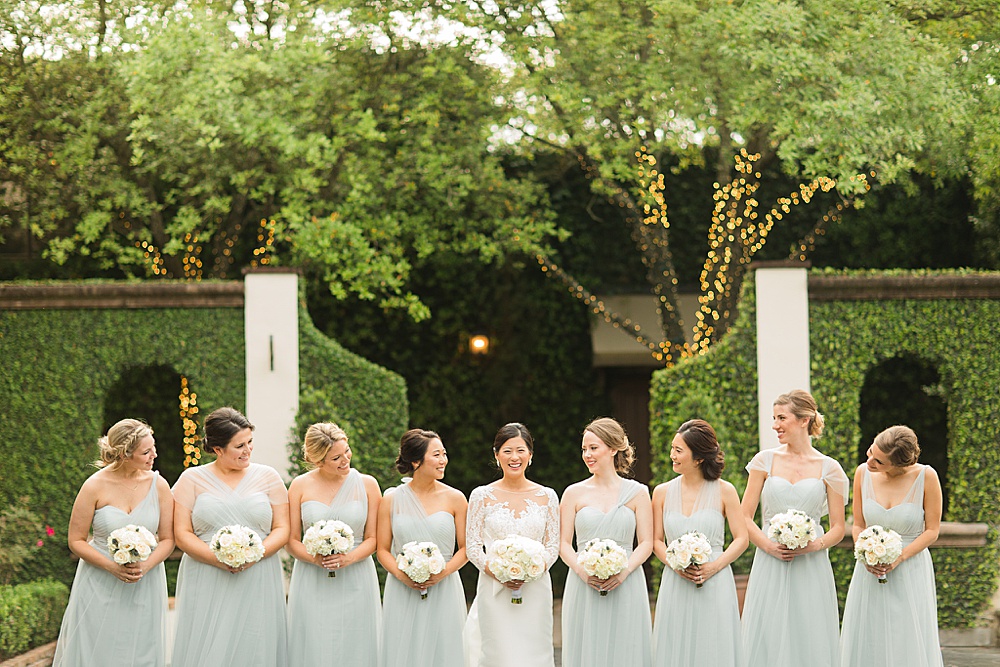bride and bridesmaids at the bell tower